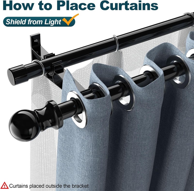 ABtool Black Double Curtain Rods for 30in-65in Windows with Brackets and Curtain Clip,1Inch Heavy Duty Dual Curtain Rod, Adjustable Decorative Curtain Rod for Window,Bathroom,Patio,Bedroom,Sliding Glass,Door - Image 5